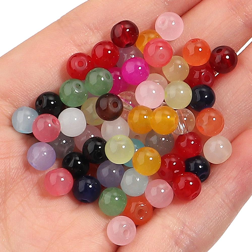 50pcs/lot 6mm Glass Round Beads Colorful Spaced Loose Glass Beads For Necklace Bracelet DIY Jewelry Making Accessories Wholesale