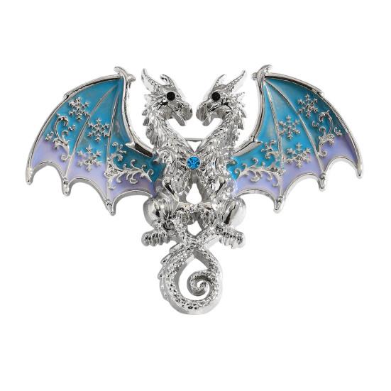 Yousheng Two-Headed Dragon Design Brooch, Gradient Enamel Electroplated Finish Safety Pin, Fade-Resistant Brooch for Suits Coats Bags