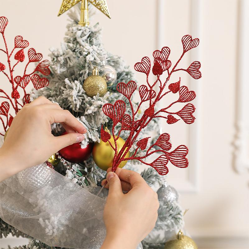 15CM Glitter Artificial Christmas Flowers Bouquet With Love Grass Leaves for Home Room Xmas Tree Decoration 2025 New Year Gift
