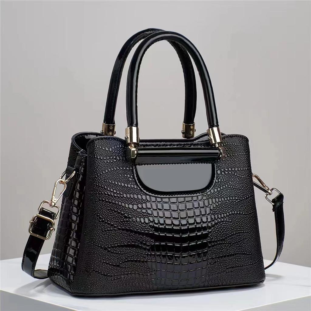 WTEMPO Solid Color Simple Crocodile Patterned Mom Bags Versatile Women's Zipper Handbags Large Capacity Shoulder Crossbody Bags