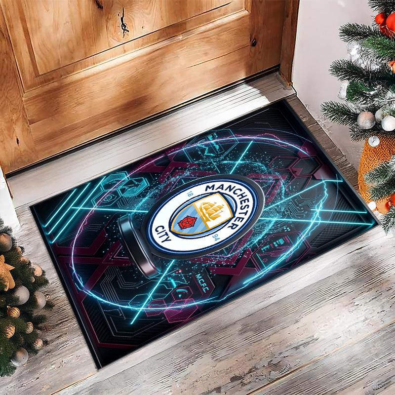 Manchester City Printed Flannel Area Rug Non Slip Soft Polyester Floor Carpet Indoor Decor Mat for Bedroom Living Room Sofa