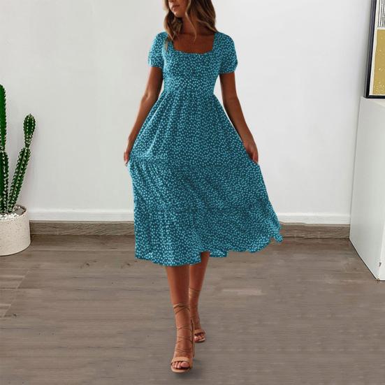 Women's Floral A Dress Short Sleeve Summer Line Dress Casual Flowy