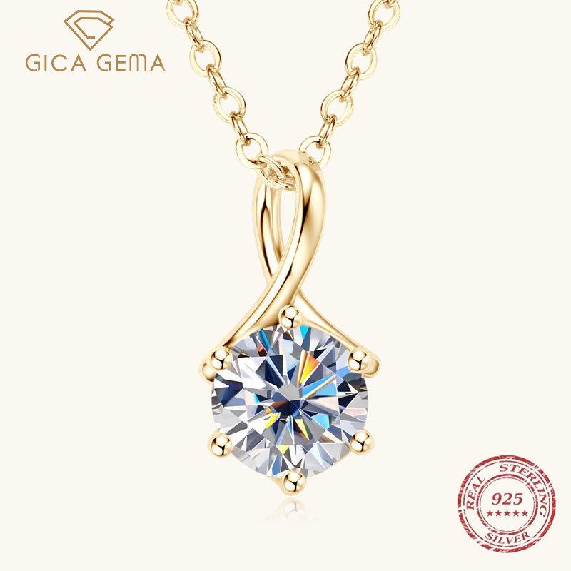 Gica Gema S925 Sterling Silver Necklace Simple Everything With 1 Carat Moissanite Pendant Necklace For Girlfriend Valentine's Day Gift