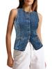 Gilet di Jeans da Donna Bottoni Senza Maniche Canotta di Jeans Gilet Casual
