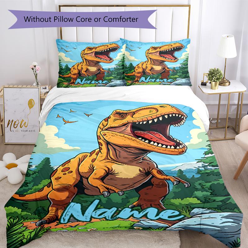 Set Biancheria da Letto con Dinosauri e Nome Personalizzato 3 Pezzi Copripiumino Chiusura Include 1 Copripiumino e 2 Federe, Morbido e Confortevole per Tutte le Stagioni.