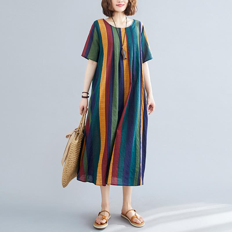 Cotone plus size vintage stripe donne casual sciolto lungo abito estivo  abiti eleganti 2020 abiti da donna prendisole acquista in modo economico —  spedizione gratuita, recensioni reali con foto — Joom