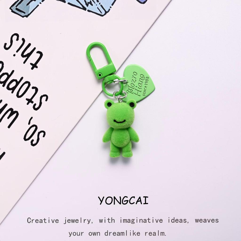 Funny Flocked Frog Keychain Pendant – Cute Decorative Car Accessory
