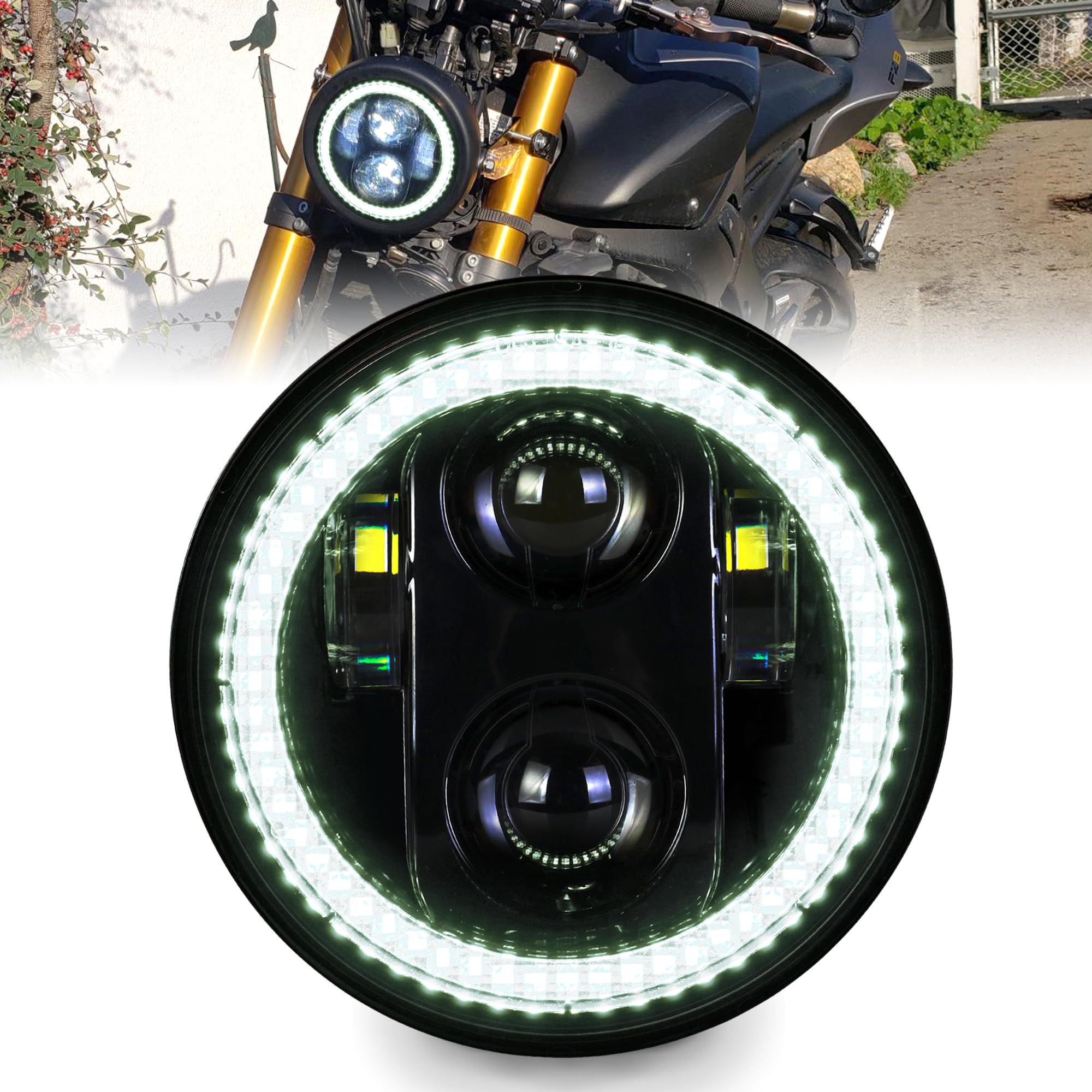 

HENGTUAOTO 5.75 LED Headlight Halo Ring White DRL Universal Sportster Iron 883 Super Low белый