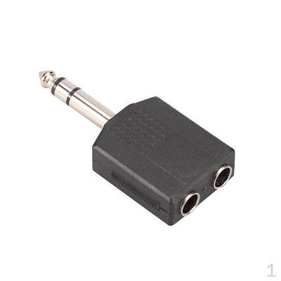 Černý plastový a kovový adaptér 6,35 mm zástrčka (samec) na 2 x audio