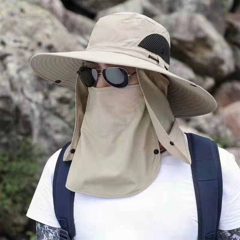 Fishing Hat for Men Breathable Sun Hat with Face Cover Neck Flap Wide Brim Bucket Hat Protection for Fishing Hiking Camping