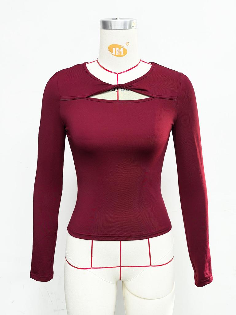2025 Sexy Twisted Hollow-Out Slim Fit Long Sleeve T-Shirt for Women - New Autumn/Winter Collection