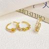 Gold Flower Diamond Zir*****Pen Ring Fashion Flower Niche Design Retro Elegant High Sense Ring Female