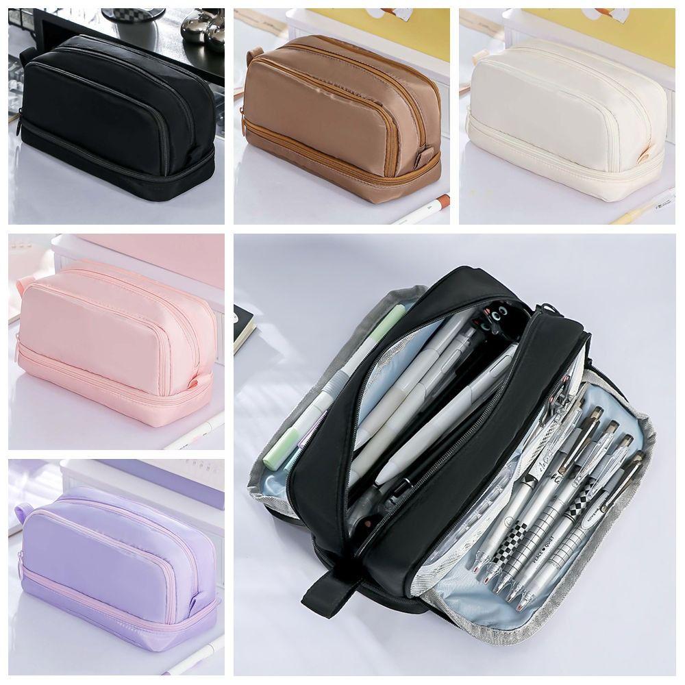 Large-Capacity Dual-side Open Pen Bag Minimalist Portable Handle Storage Pouch  Student