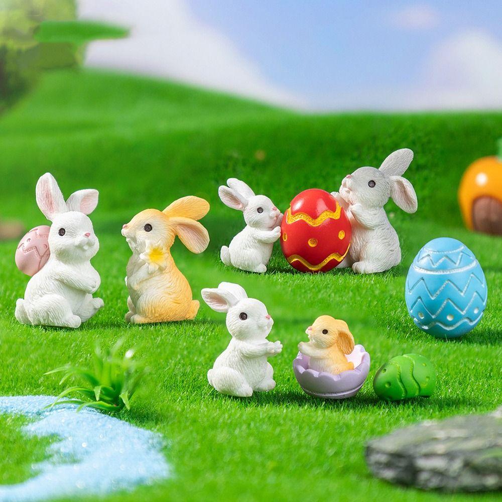 Multicolor Miniature Knickknacks Resin Cartoon Buuny Statue  Bonsai Ornament