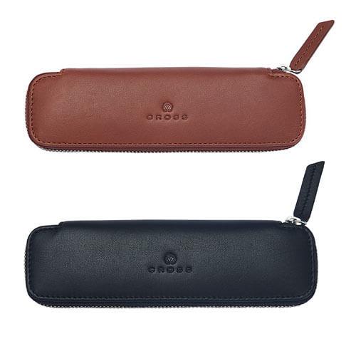 Cross Cross Leather Double Zip Close Pen Pouch