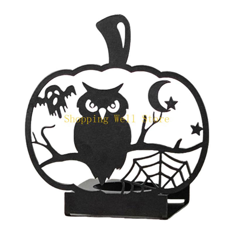 KX4B Halloween Holders Horror Ghostly Bat Spiderweb Black Candlestick Table Centerpieces Tealight Stand Decors
