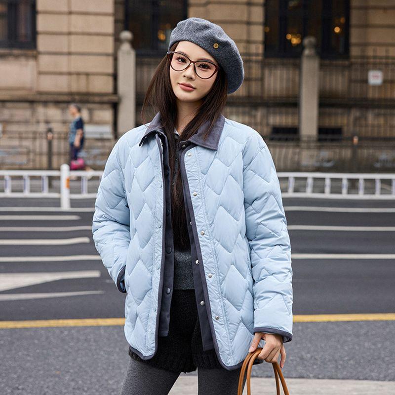 Winter Warm Stylish Womens Cotton Coat with Shirt Collar Lightweight and Simple Design