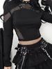 Top a maniche lunghe aderente in rete traforata Dark Punk Y2K da donna
