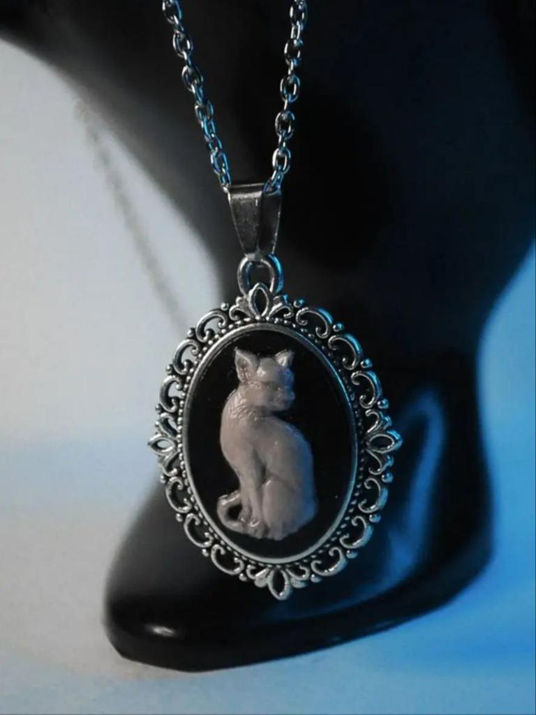 White Cat Cameo Necklace, Gothic Jewelry, Pagan, Witchcraft Accessories, Alternative, Retro, Organ, Choker For Women Man