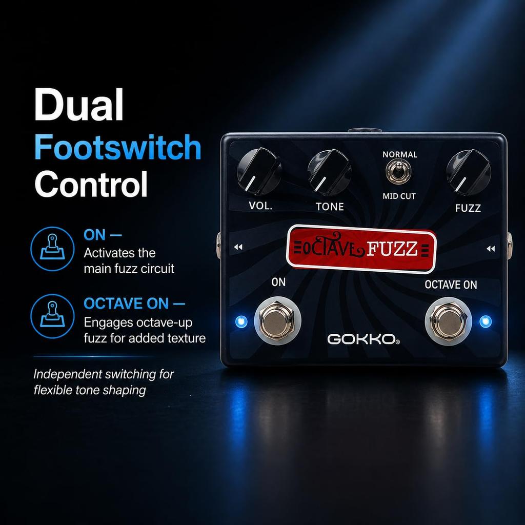 GOKKO OCTAVE FUZZ Fuzz Guitar Effect Distortion Guitar Effect Pedal Switch True Durable Aluminum Construction GK-31 - Octave-Up Pedal, (with Mid-Cut &