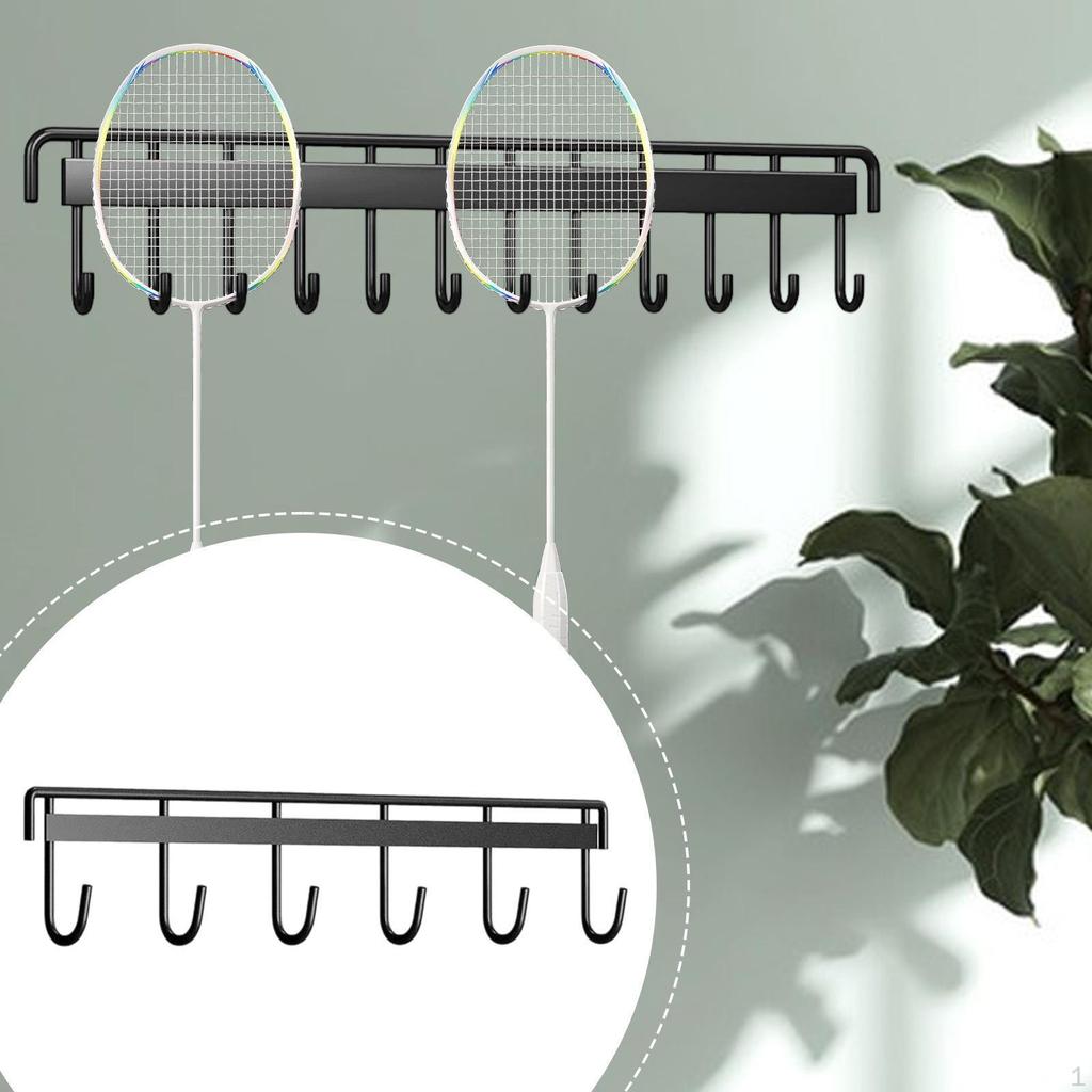 Wall Mounted Badminton Racquet Rack Hanging Hook Large Capacity Sturdy Tennis Racket Holder