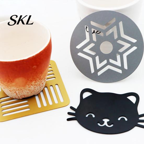 Sturdy Metal Plates for Cups Decorative Coasters Drinks, Heat Resistant Hollow Carved Table Mats Desktop Home Coffee Tea Cups, Modern Decor