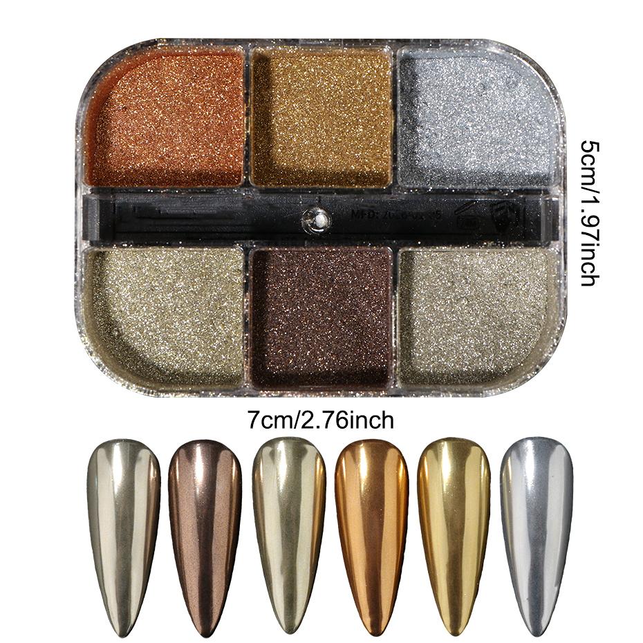 Xiaomi 6 Colors Gold Chrome Nail Powder Metallic Mirror Silver Nail Art Glitter Pigment Rubbing Dust Gel Polish Manicure Decorations