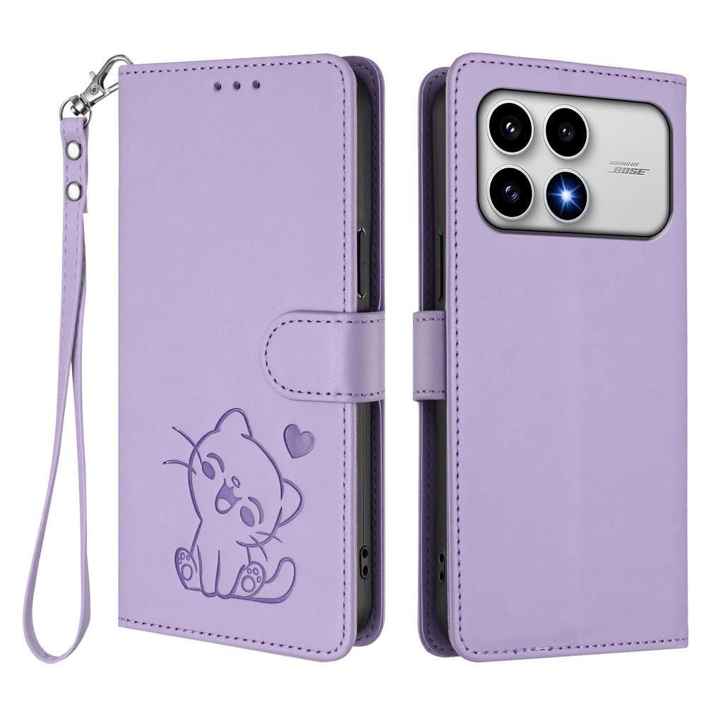 For Xiaomi Redmi K90 5G Wallet Case with Wrist Strap Love Cat Pattern Imprint Leather Phone Cover