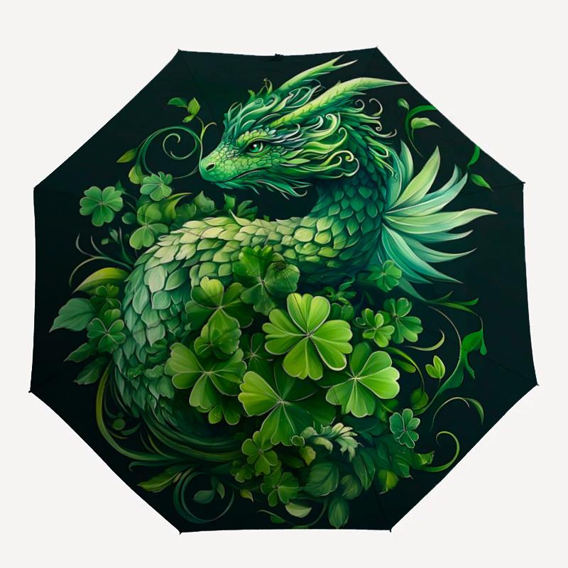 1pc Green Leaf Dragon Automatic Folding Umbrella - 3 Folding Design, Vivid Cartoon Pattern, Suitable for Outdoor Activities, A Gift for Fans In A