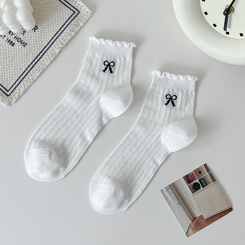 Summer Thin Mid-calf Socks for Women, Mesh Perforated Breathable Short Socks, Ballet-style Cream Color Socks