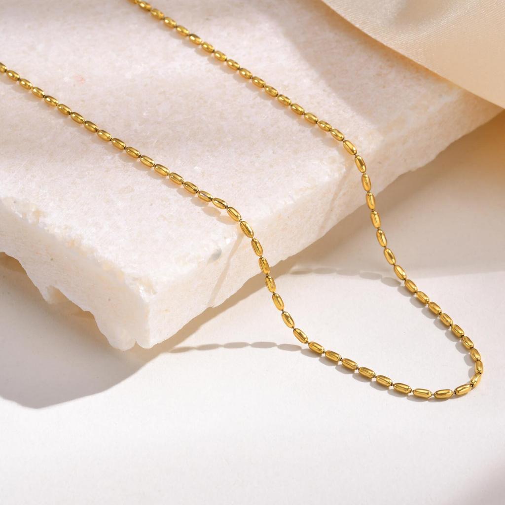 Women Olive Bead Chain Necklace, Stainless Steel Two Tone Beaded Chain Jewelry, Minimalist Party Necklaces Gift
