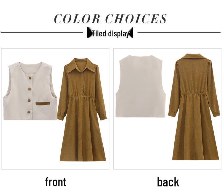 Women's Popular Melard Style Autumn Dress Set: Long Sleeve Vest & Shirt Two-Piece