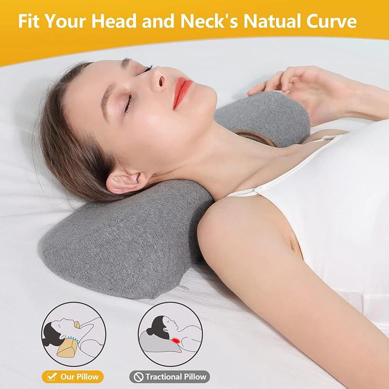 Cervical Neck Pillow for Sleeping, Memory Foam Pillow Neck Bolster Pillow for Stiff Neck,for Side Back Sleepers Bed Pillow.
