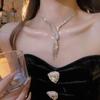 European & American Geometric Rhinestone Tassel Earring & Necklace Set - Luxury Personalized Collarbone Chain Accessory