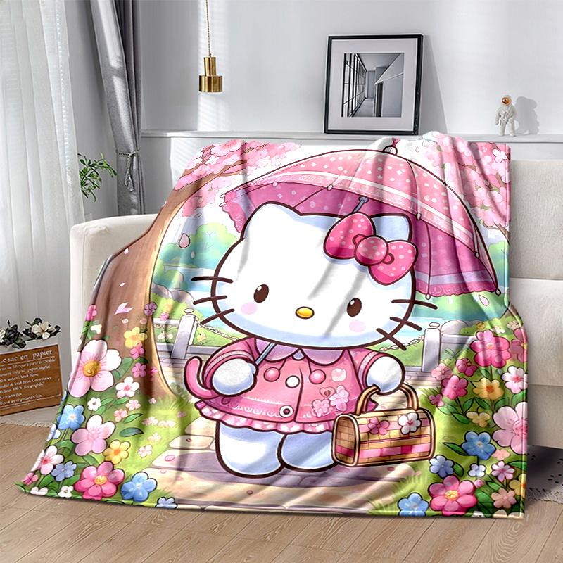 1pc Spring Hello Kitty Blanket, Seasonal Home Decor, Soft Throw Blanket, Living Room, Travel, Camping, Car Blankets, Beach, Office Naps, Perfect for B