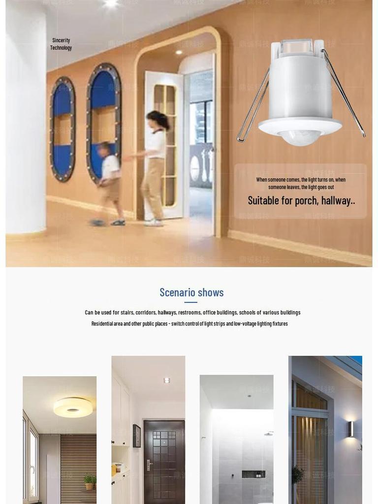 Compact Recessed Ceiling Infrared Motion Sensor Smart Dimmable Light Switch PIR