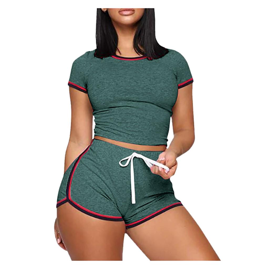 Moda femei Summer Lady Split 2 piese costum sport Set casual din amestec de bumbac