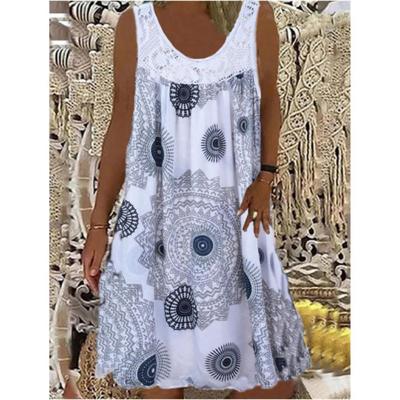 Women's Fashion Summer Spring Print Sleeveless U-Neck Casual Dresses