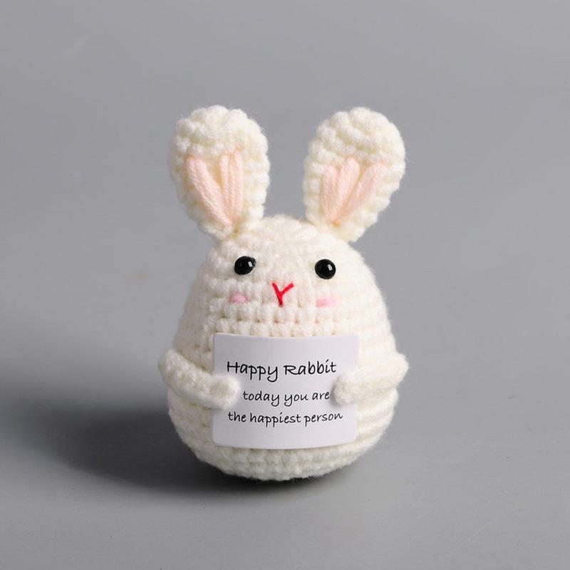 New Positive Energy Goose Hug Pocket Mini Handmade Plush Wool Knitting Doll with Card Funny Christams Gift Home Room Decoration
