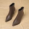 Women Winter Pointed Toe High Heel Ankle Boots Soft Leather Slimming Short Boots Chic Elegant Footwear