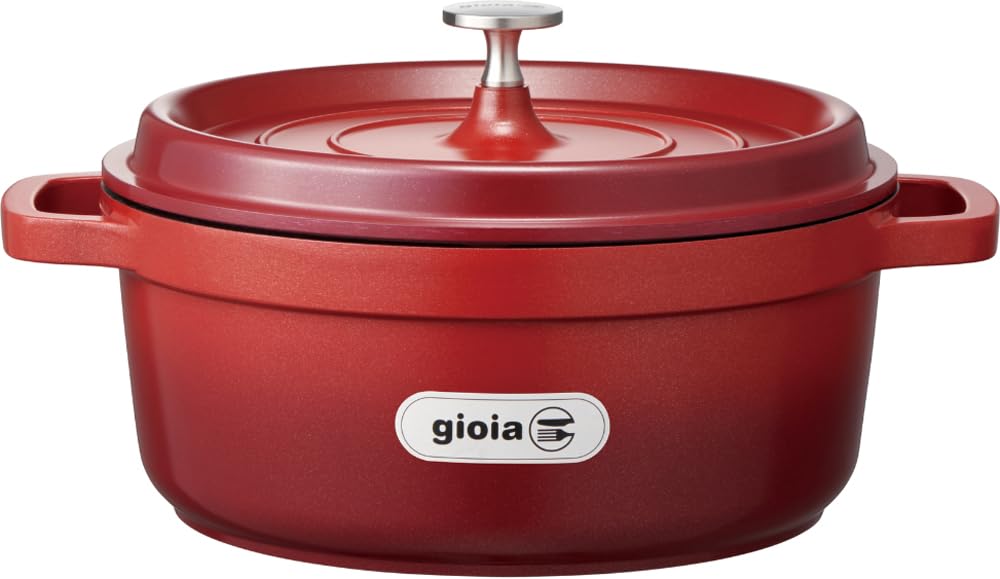 Mannen Gioia 24cm Double-Handled Pot, Induction Compatible, Casserole with Lid, Ideal for Stewing and Curry, Stylish Red, XC-24RE