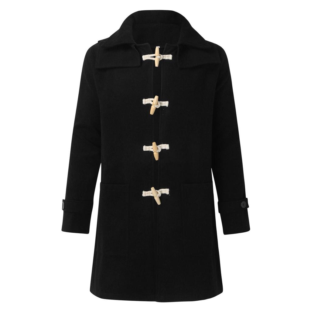 Men's Winter Lapel Thickened Ox Horn Button Coat Outdoor Warm Tweed Coat