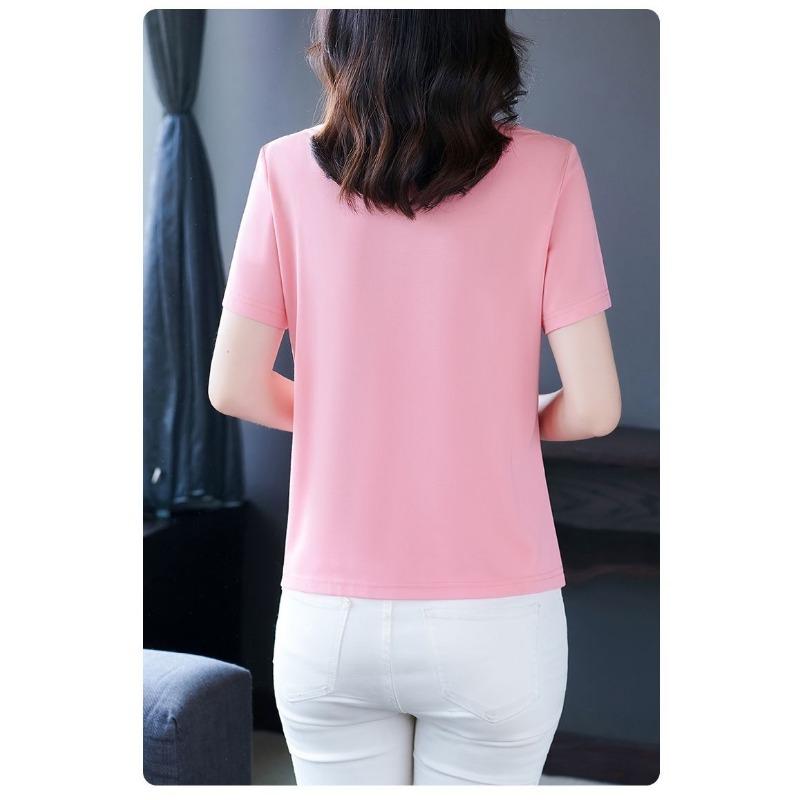 Women Colorful Polka Dot Print Short Sleeve Polo Shirt Turn Down Collar Half Placket Casual Blouse