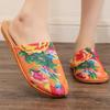Women's Ethnic Peony Print Linen Half Slippers - Large Size