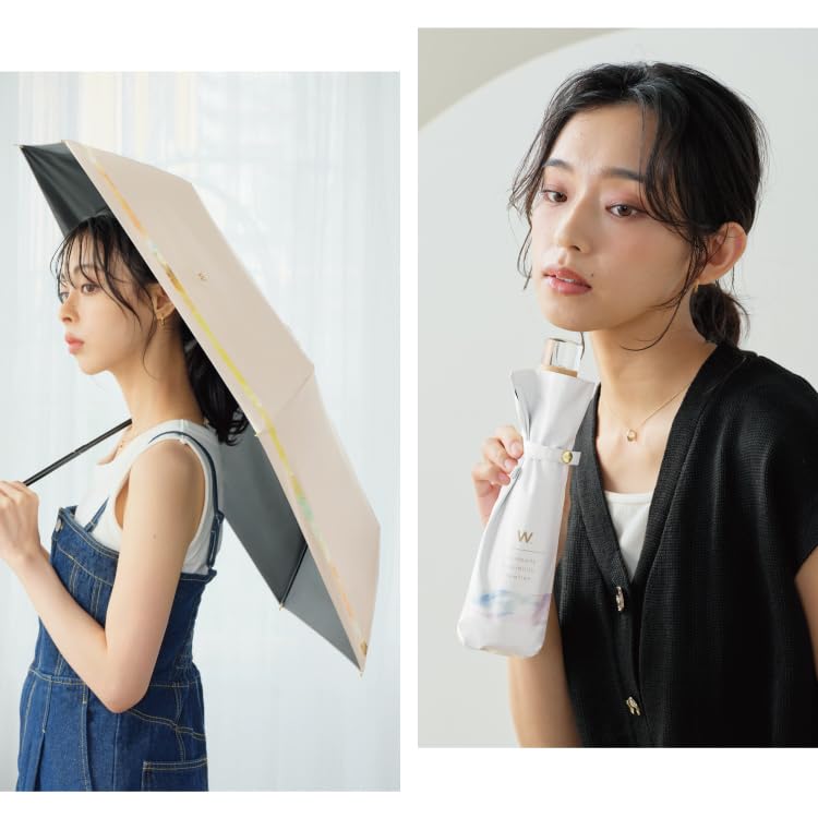 Sun Shade Nuance UV UPF Heat Suitable for Rain or Folding Umbrella for and Stylish and Cute for Product [2025] Wpc. Umbrella, Line, Mini, Off-White,