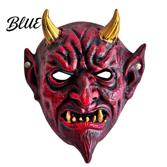 Hororová obličejová maska Halloween Rudý ďábel Cosplay maska Strašidelný Zlatě rohatý démon Latex Párty Maškarní Kostým Párty Plná pro muže Dospělé Lehká