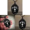 Geometric Gothic Black Glass Pendant Necklace With Alloy Chain For Unisex Fashion