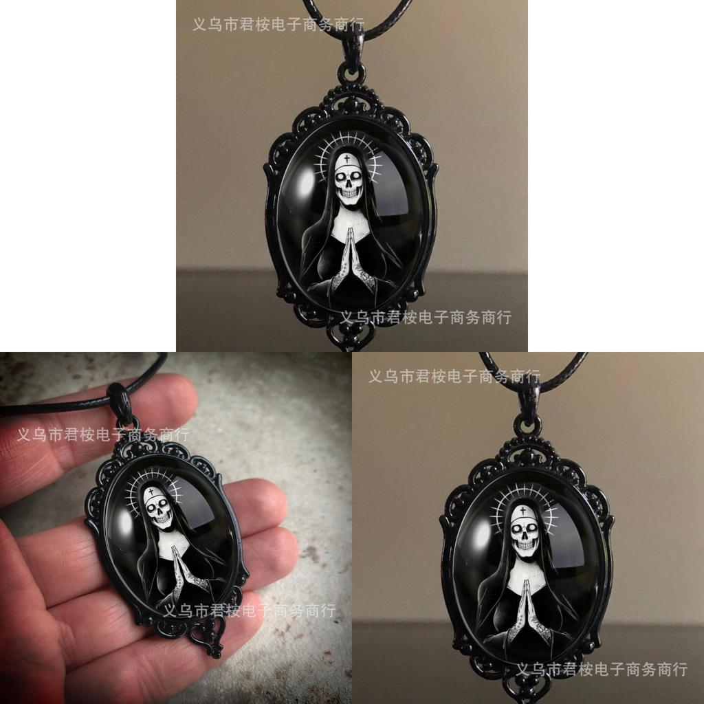 Geometric Gothic Black Glass Pendant Necklace With Alloy Chain For Unisex Fashion