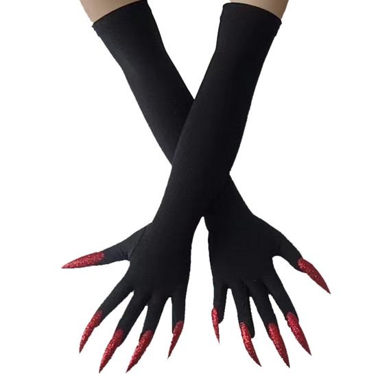 1 Pair Halloween Paw Gloves Long Black Gloves with Scary Long Nails Soft Comfortable Cosplay Festival Funny Ghost Gloves