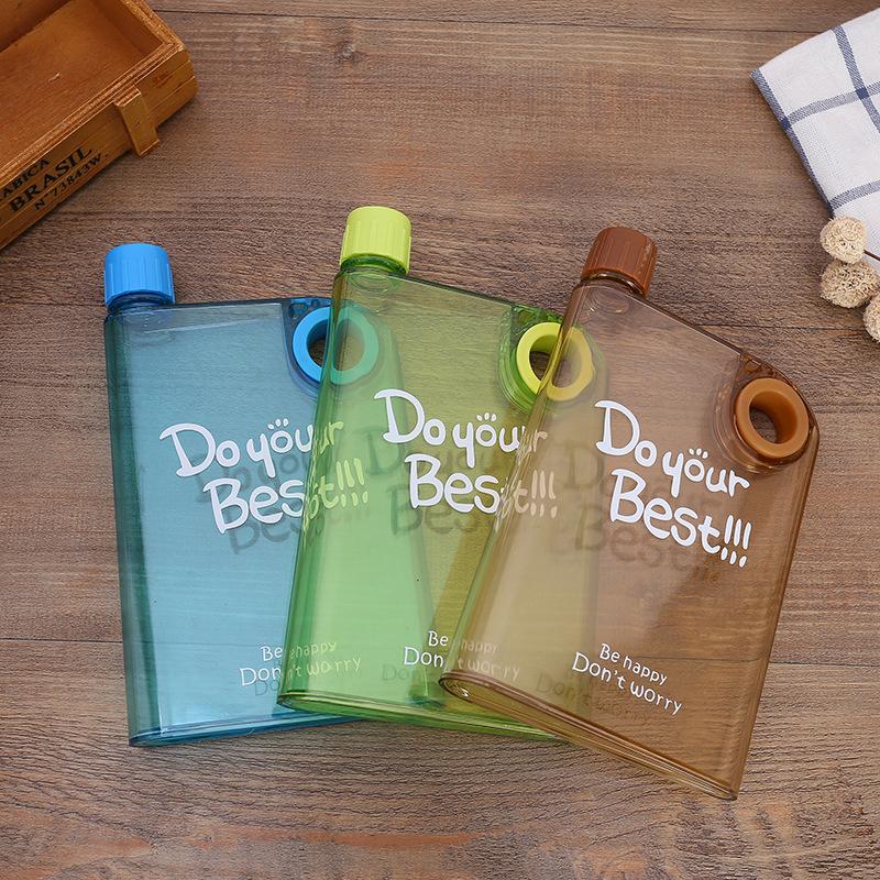 380Ml Transparent Flat Water Bottle Travel Bicycle Drinking Juice Cup Reusable Portable Plastic Bottles Bpa Free Sport Bottle